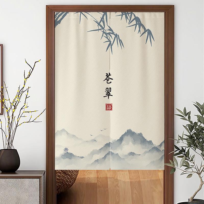 中式覆古茶室门帘化妆室隔板布帘家用卧室遮挡半帘免打孔玄关挂帘