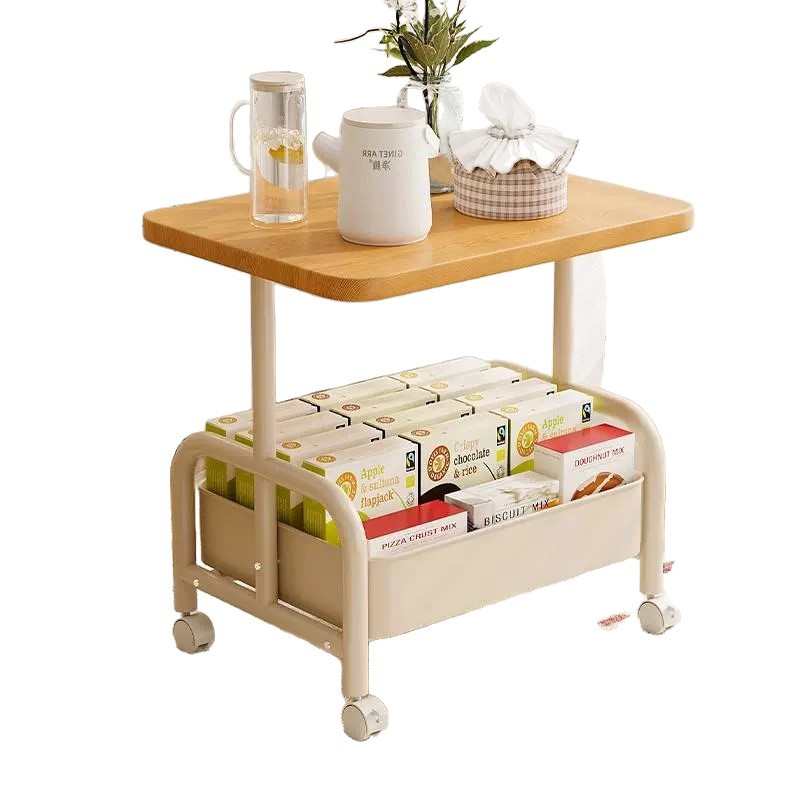 可移动双层茶几小推车边几客厅沙发收纳带轮茶桌卧室置物架小桌子