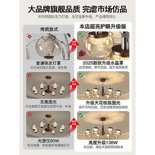 美式中风客厅厅大主灯复古法式级ULA感古卧室灯具柿子水晶餐厅吊