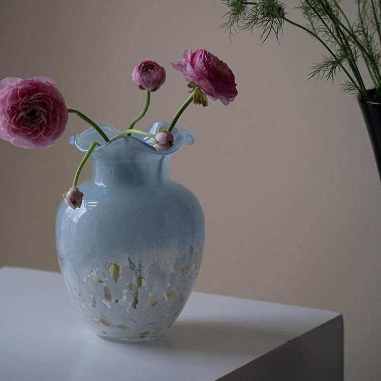 古法中古琉璃小清新玻璃花瓶客厅餐桌桌面摆件玫瑰百合鲜花插花