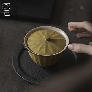 陶瓷盖碗功夫茶具家用泡茶碗粗陶手作侘寂风仿古楚今盖碗 蛮己日式