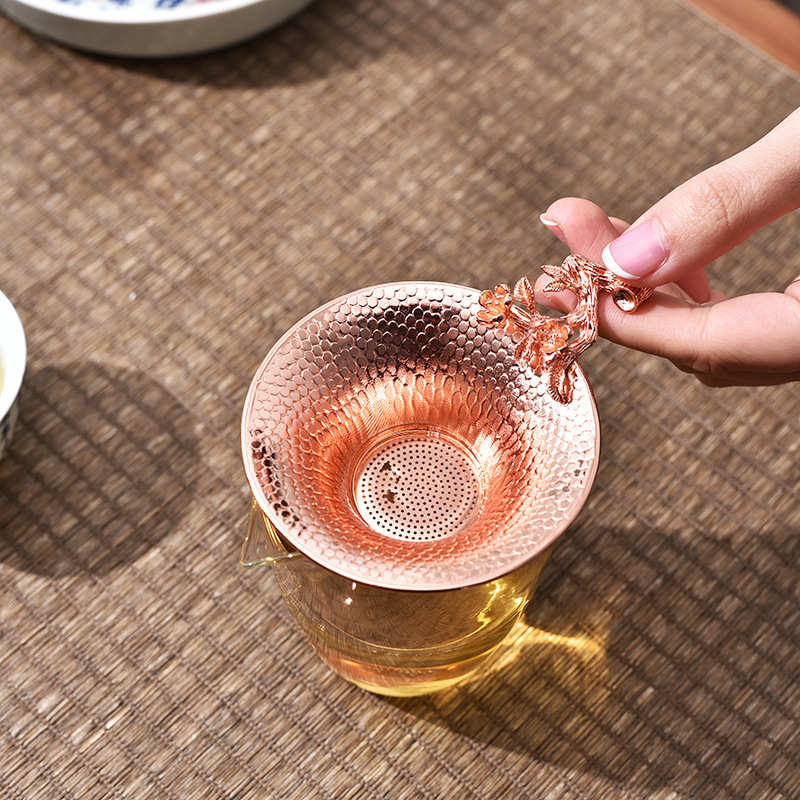 手工纯紫铜茶漏茶滤创意茶托梅花红铜茶漏铜茶过滤器功夫茶具配件