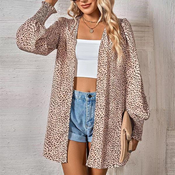 Coat Fashion Print Cardigan Long Leopard Shirt V-Neck