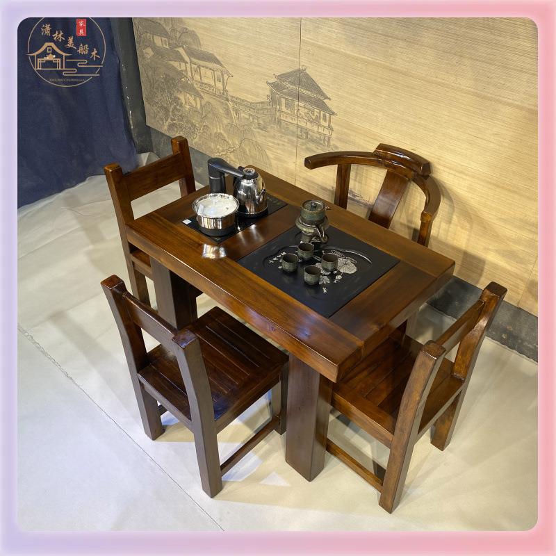 W9YX老船木小户型阳台茶桌椅组合实木办工茶客厅几家用简约小型桌