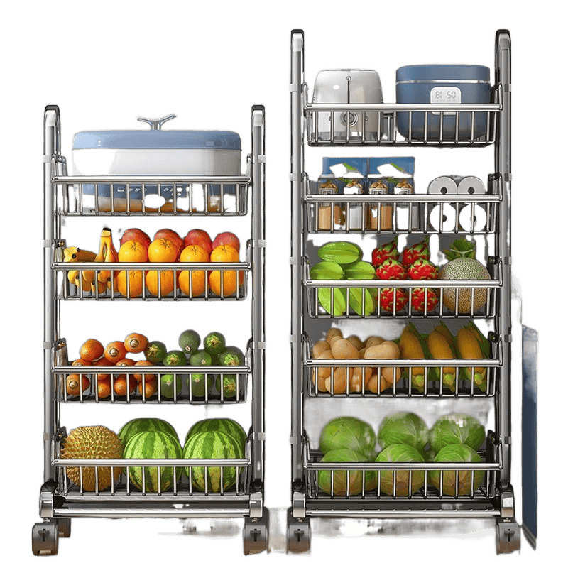 可移动置物架不锈钢厨房菜篮子多层落地放水果蔬菜多功能家用推车