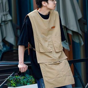 咖啡师奶茶店罩衣家用厨房围裙印logo印字男女工作服餐饮专用围腰