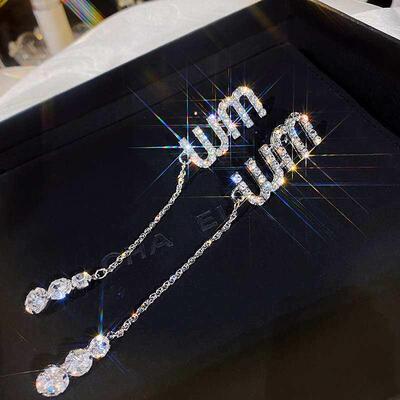 S925 silver needle full diamond tassel long earrings female