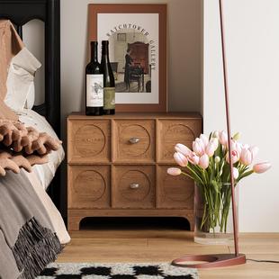 实木简约中古风床头柜客厅原木艺术斗柜卧室可移动床边柜