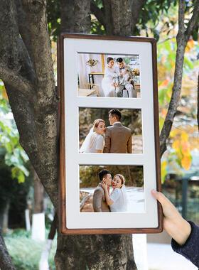 实木相框3连宫格婚纱全家福照片框 客制化长方形挂墙画框