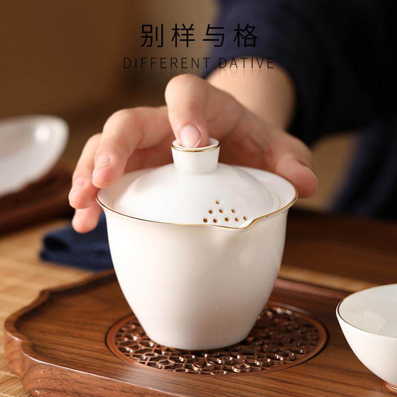 景德镇羊脂玉手抓壶不烫手泡茶壶带过滤白瓷陶瓷家用功夫茶具冲茶