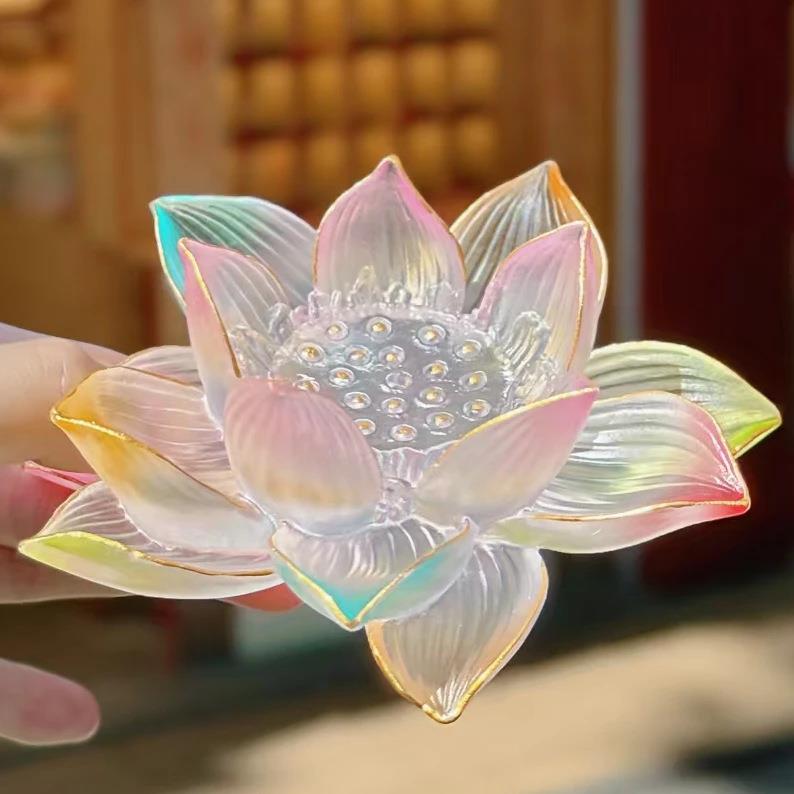 东魅好运七色莲花古法琉璃七彩渐变桌面摆件线香插茶室摆件饰品