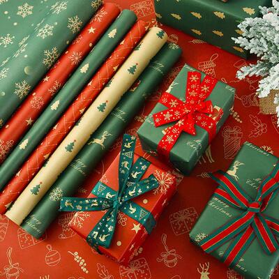 10pc Christmas Gift Wrapping Paper Xmas Tree Snowflake Print