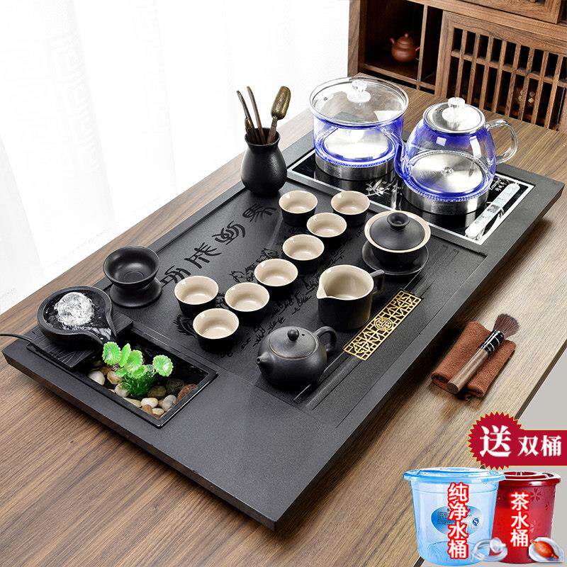 全自动整套茶具套装家用简约高档一体带烧水壶仿乌金石流水茶盘台