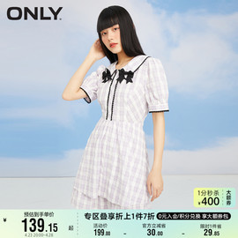 ONLY奥莱夏季甜美格子娃娃领泡泡袖短裙连衣裙女