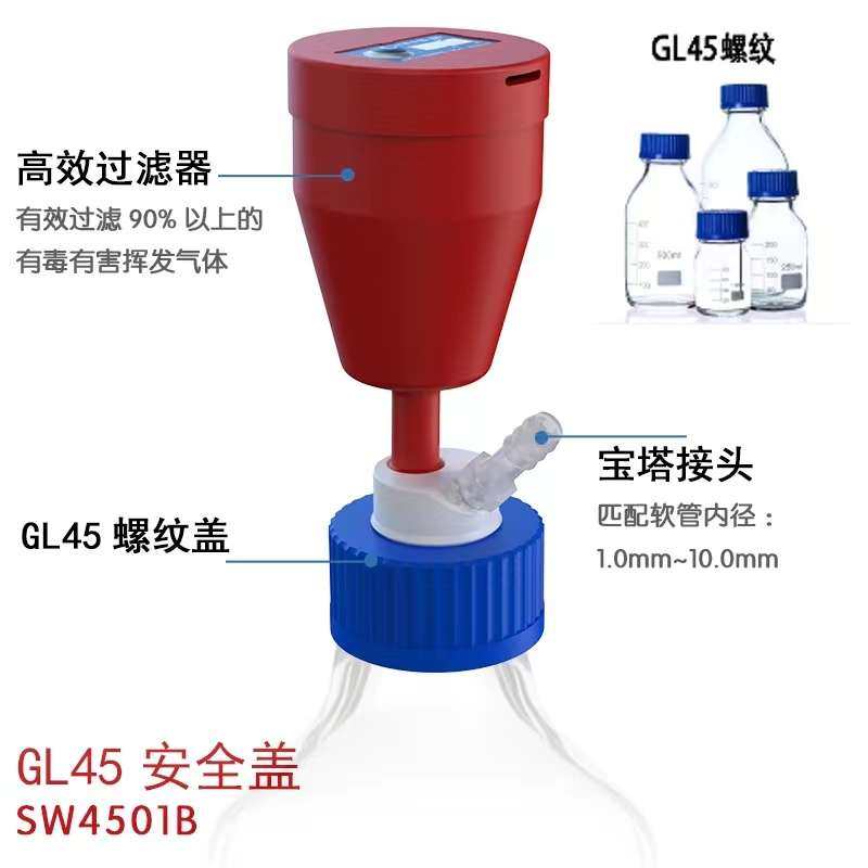 4simple流动相HPLC液相色GL45/S60溶剂瓶废液桶安全盖过滤器