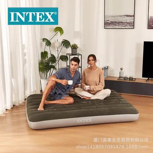 intex 64108绿色双人植绒线拉空气床 双人床家用充气床 便携