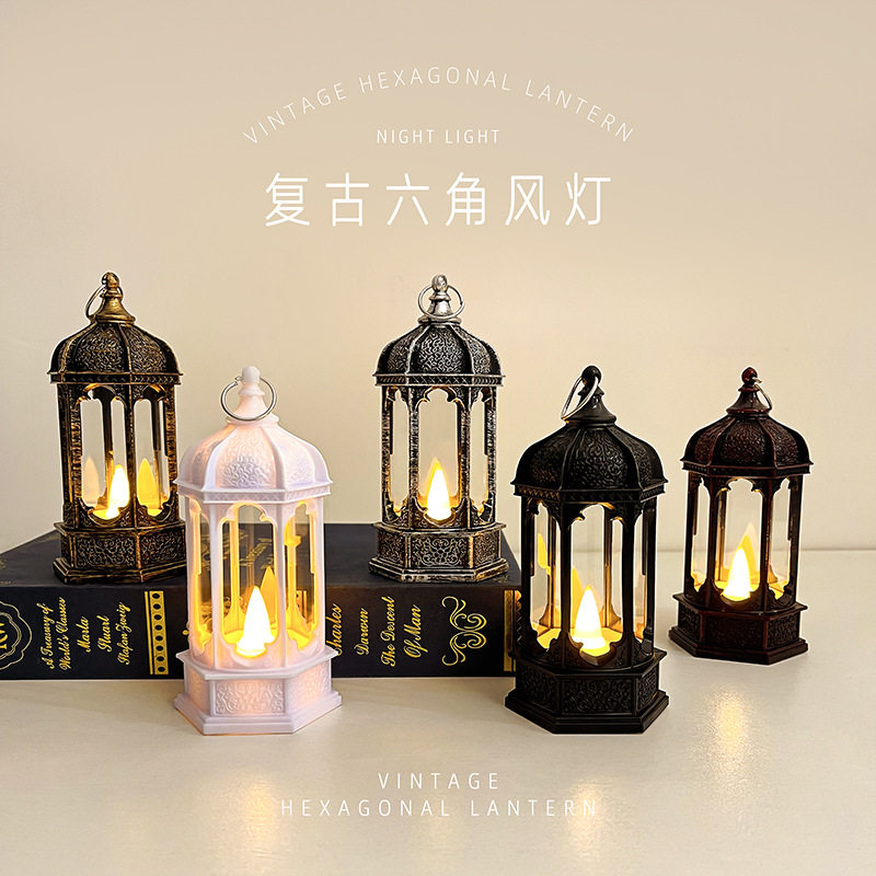 复古发光电子蜡烛风灯桌面小夜灯