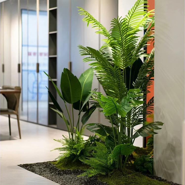 真场123植物造景露营风绿植墙角楼梯间景观植物酒吧橱窗景仿假装