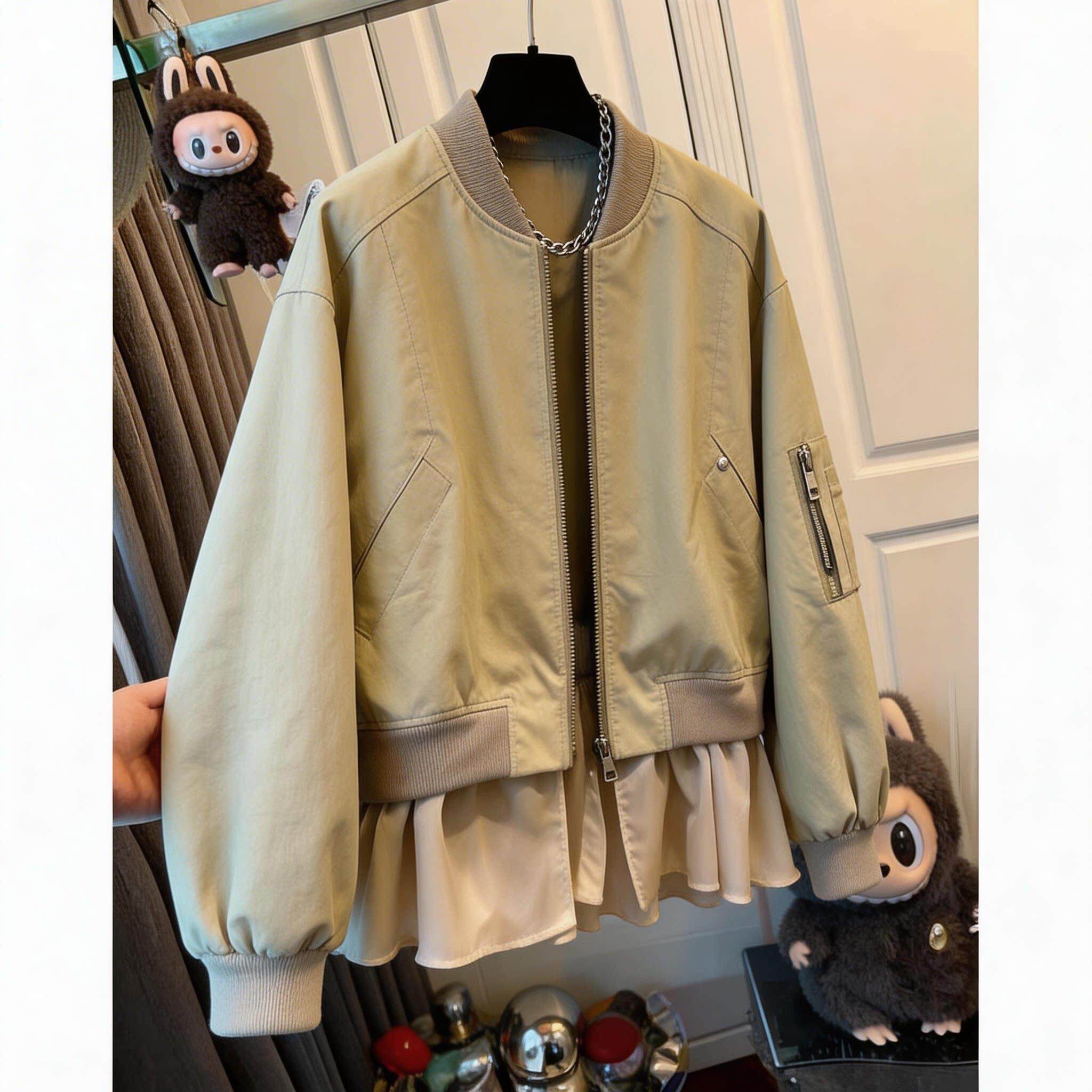 韩版小个子可拆卸网纱下摆棒球服女2026春季巨好看设计感短款夹克