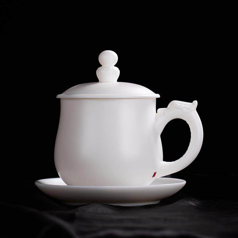 办公室茶水分离杯会议室带盖过滤办公杯白玉杯茶杯