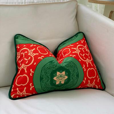 汉庆尚家居新中式西域国风潮沙发腰靠枕套靠垫套婚喜布置红1265抱