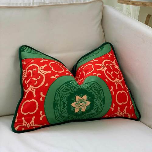 家居新中西域国潮沙发腰式靠抱枕套靠垫布套婚1265风庆置红色喜庆