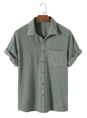 Men's Solid Color Pocket Button Front Corduroy Shirt Regular