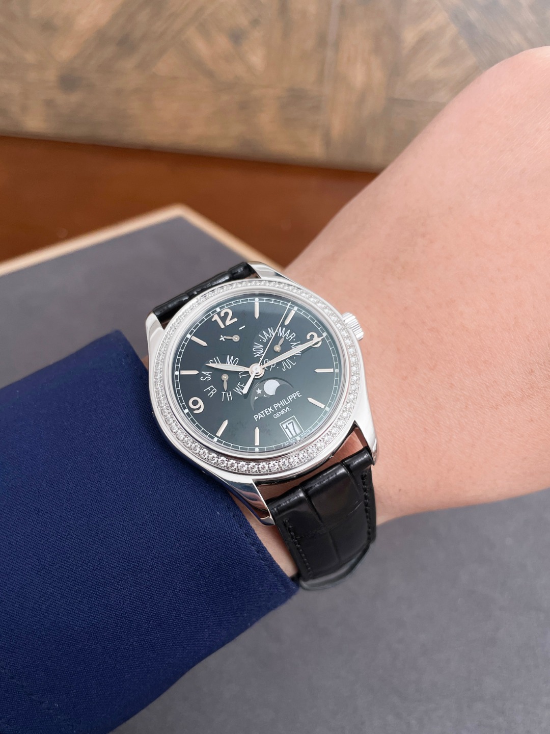 双P[9.8新]百达翡丽复杂功能时计18k白金原钻机械男表5147G-001