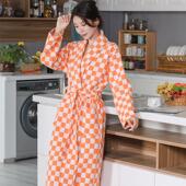 纯棉浴袍秋层冬厚款 双华浴夫格衣男酒店睡袍棋盘格情侣浴巾女棋盘