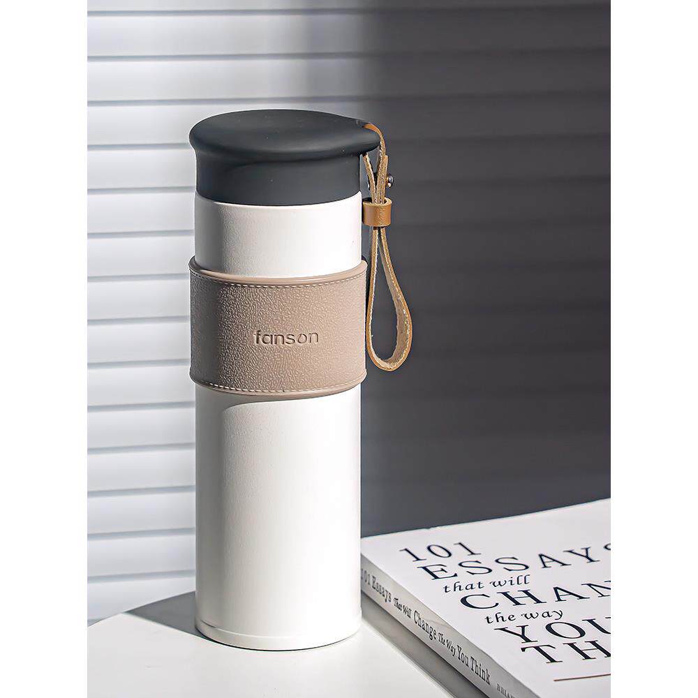 保温杯女生高颜值2025新款车载水杯带茶隔便携简约ins风泡茶杯子