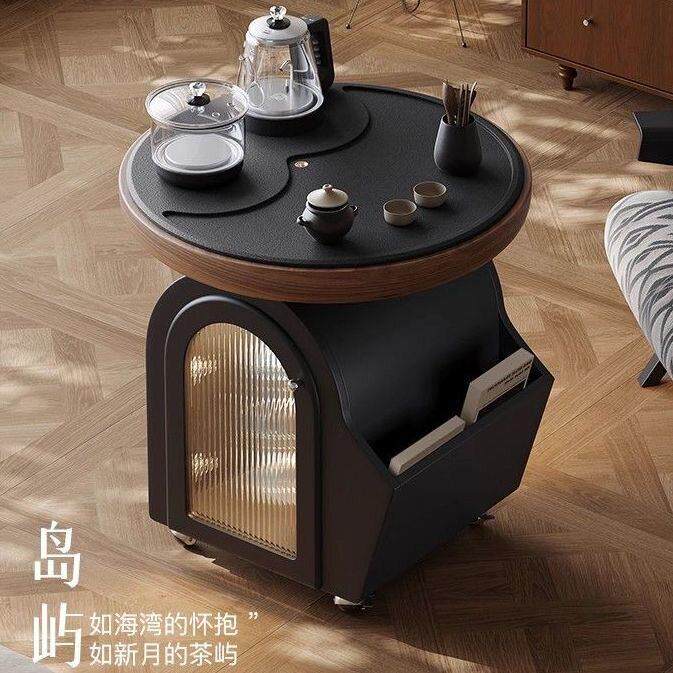 小户型可移动茶桌阳台茶台移动茶几实木岩板泡茶桌可储物迷你边柜