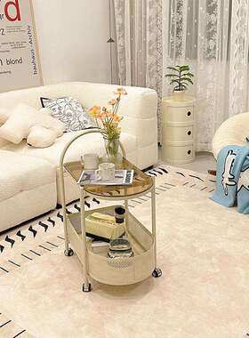 轻B129-1奢风带轮边几客厅茶动几床头收纳桌边柜边奶风客厅油可移