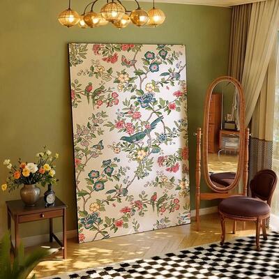 法式中古花鸟实木漆画 画客厅沙发背景墙立体挂画 画酒店楼梯过道