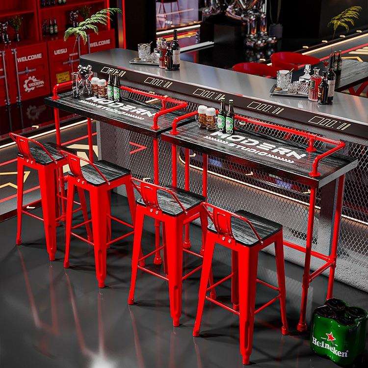 工业风高脚桌椅组合吧台酒吧奶茶店靠墙商用水管铁艺吧台长条桌子