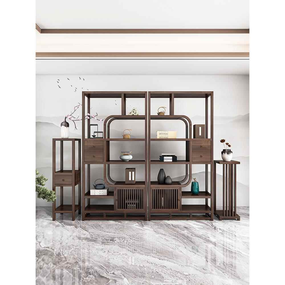 新中式多宝阁博古架茶叶展示陈列柜客厅古董小摆件置物架隔断架子