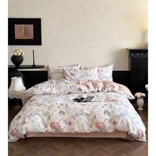 床被套磨毛单亲天件套美式床上用品裸睡肤高级秋冬印花四丝棉花卉