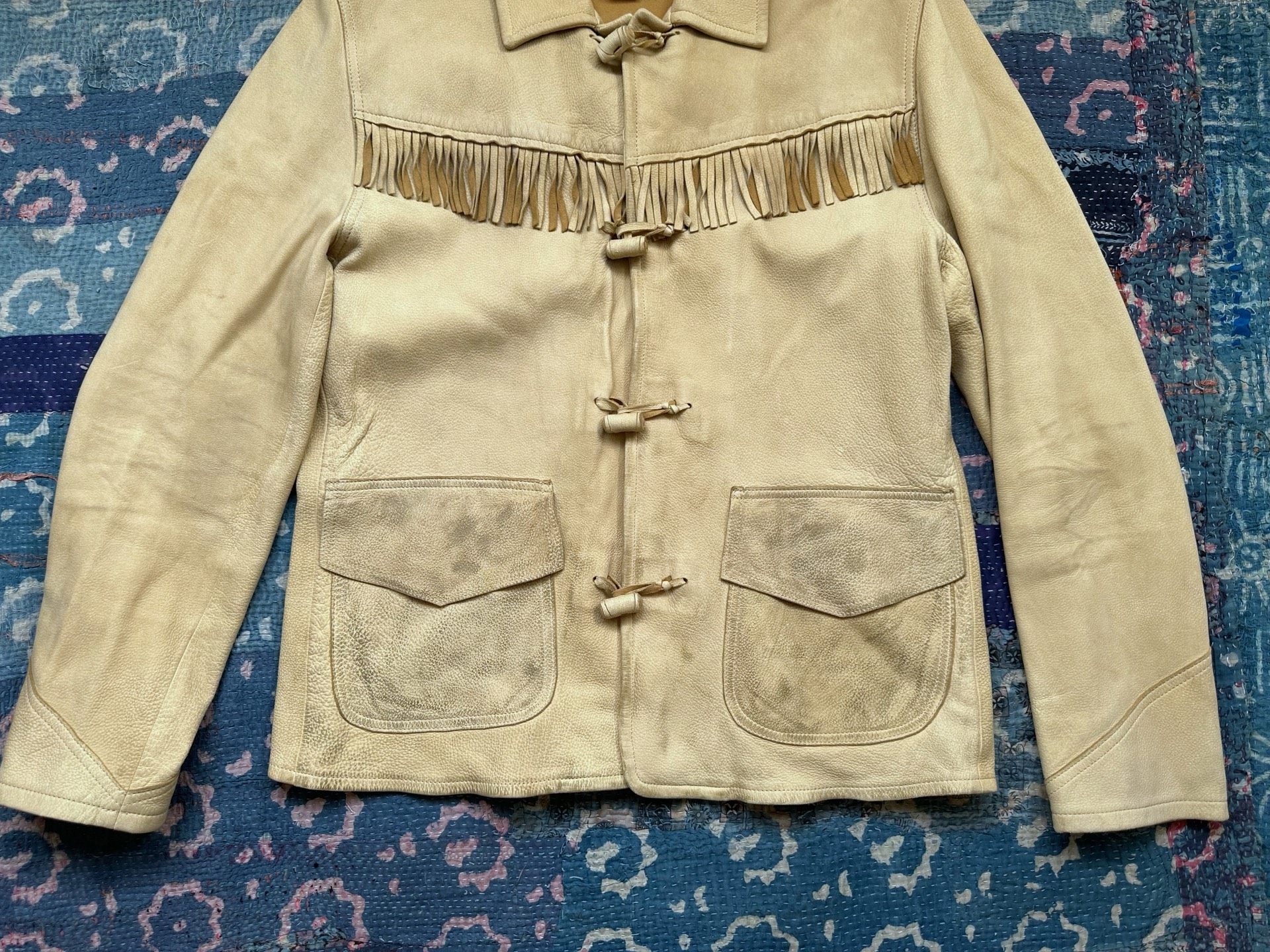 RRL Beige Suede Fringe Leather Jacket — back
