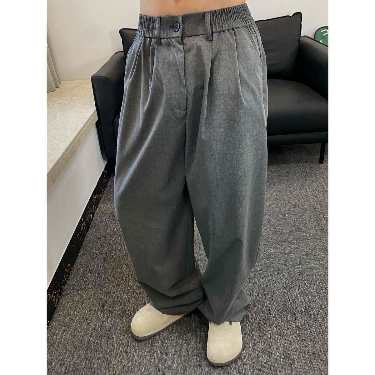 SMDSK EVDY美式覆古灰色阔腿宽松西裤男女垂坠感黑色直筒休闲 长