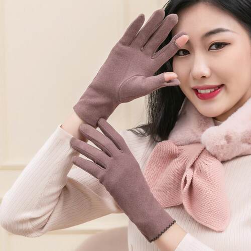 高端手套女生防晒秋冬季男士骑行摩托车德绒秋季骑车露指保暖防寒