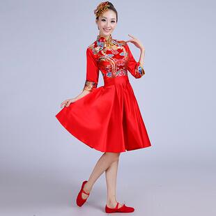 正品服新款显鼓瘦打服演出舞女扇子舞服装民族蹈广场舞表演秧歌服