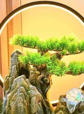 玄新中式假流喷泉摆件客厅办公室循环水景关水山水盆景F87569H7开