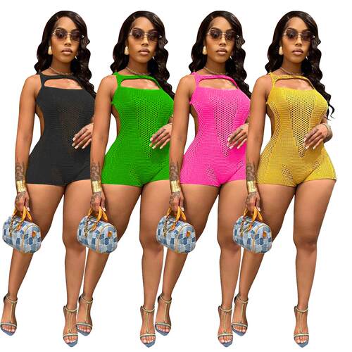 Super Cute Hollow-Out Knitted Sleeveless Rompers Womenswear