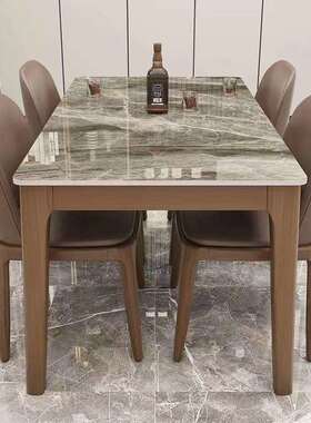 北欧风131岩板桌长椅组餐合现代简约全实木小餐户型轻奢方形西桌
