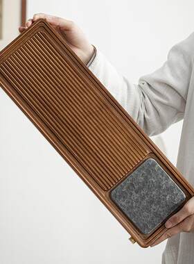 池韵重竹乌金石茶盘 办公家用排水蓄水双用干泡盘竹制茶台茶托