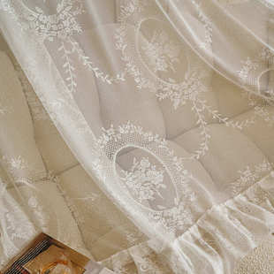 飘人纱帘窗纱风法式白纱卧室轻窗帘蕾丝ins窗不透奢复古透光白色