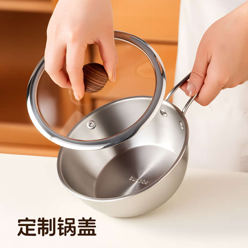 onlycook 家用304不锈钢泡面碗带盖带手柄大容量汤面锅小汤锅汤碗