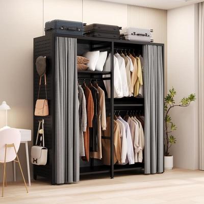 洞洞板衣柜卧室家用步入式衣柜金属衣架加厚落地式挂衣橱简易衣柜