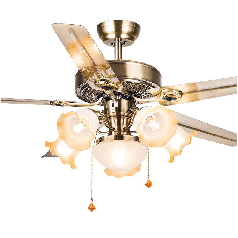 餐厅吊扇灯简约家用客厅风扇灯复古欧式铁叶美式带电扇60大尺寸