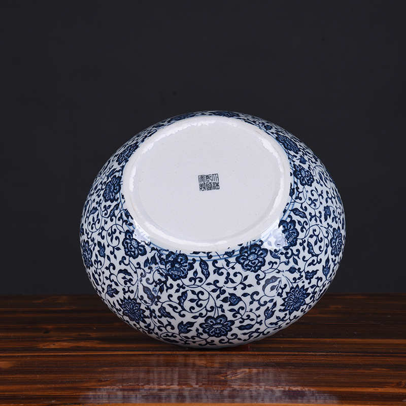 花盆古典青花瓷水培盆大口径圆形陶瓷水浅盆铜钱草一叶睡莲盆缸