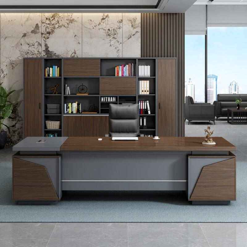 中伟桌总裁桌板式大班台经理桌主管办公桌3.2m双柜款